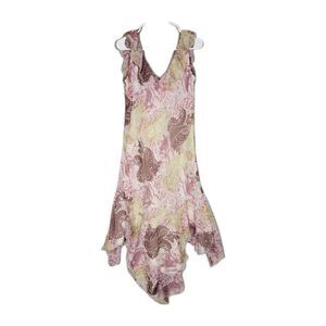 Womens Boho Cottagecore Fairy Ruffled Asymmetric Midi Dress Sz Medium Multiprint